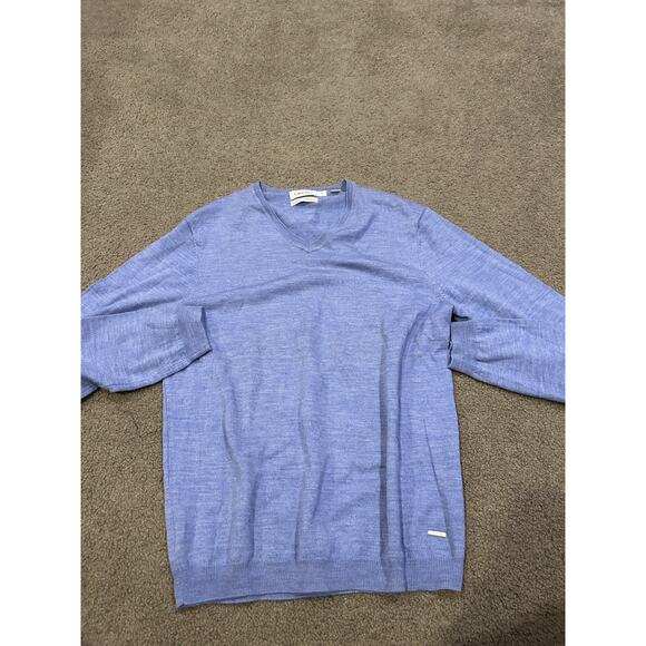 CK Calvin Klein Extra Fine Merino Wool V-Neck Sweater Men's Blue Sweater Size M - Picture 1 of 4